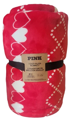 VICTORIA’S SECRET PINK SHERPA  Cozy Plush Blanket HOLIDAY - RED PUPPY - Image 1 of 4