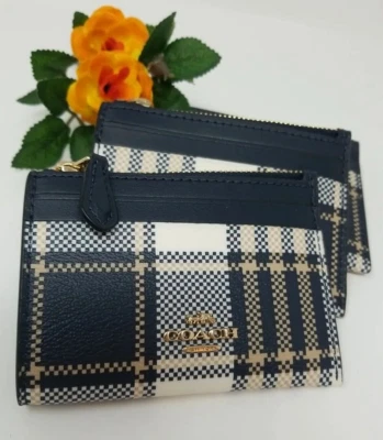 🌟🌷Nova Com Etiqueta Coach Mini Estojo de Id Magro em Estampa Xadrez Azul Tartan *AUTÊNTICO* - Imagem 1 de 4
