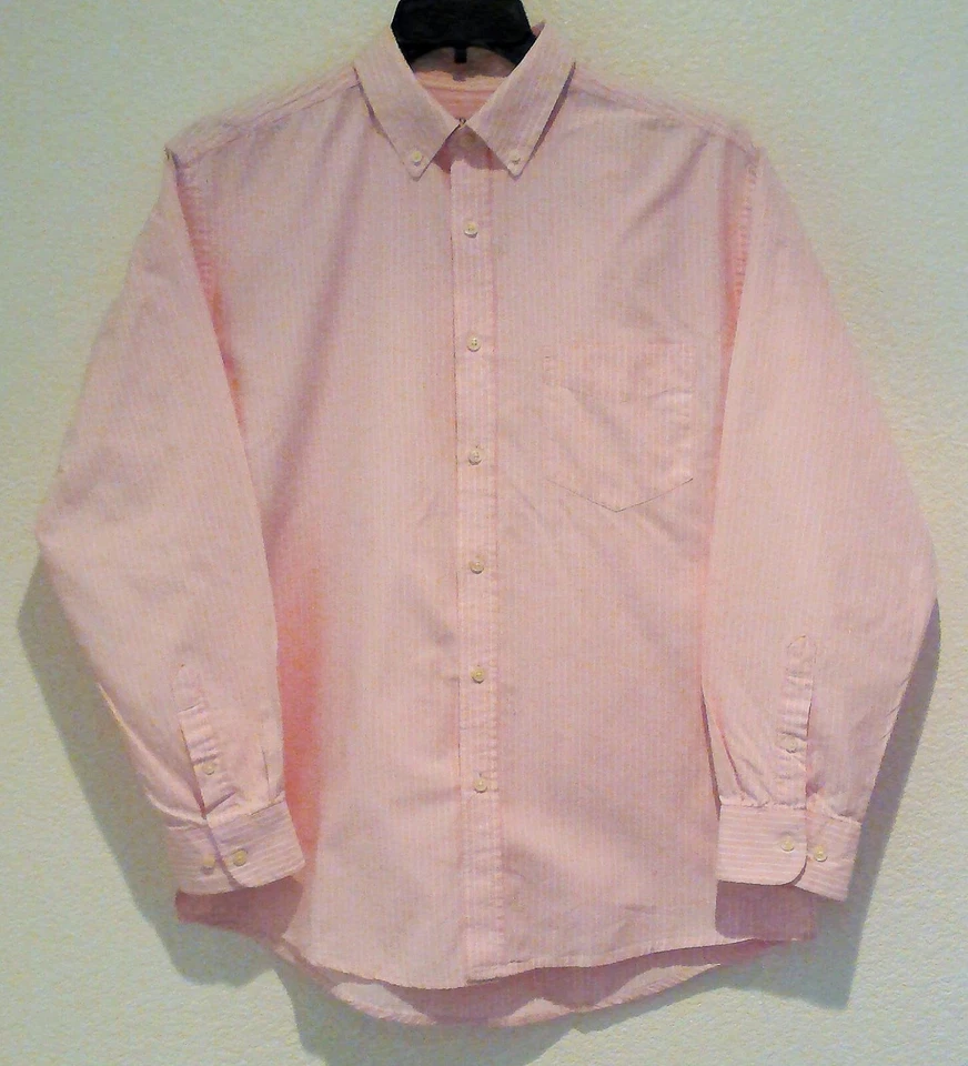 Camisa de vestir para hombre con botones de gloria descoloridos, manga larga, rosa con rayas blancas, M Foto 1 de 4
