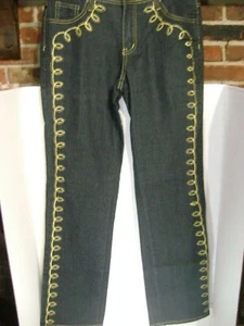 U-51 Bold Gold Stitch Black Jeans SZ 8  - Picture 1 of 3