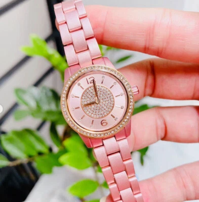 🔥Reloj Pulsera Michael Kors Damas Pasarela Rosa Aluminio MK6754 Swarovski Bling Foto 1 de 4
