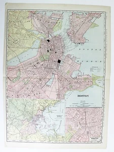BOSTON MASS City Map Rand McNally 1901 Railroad RR Business Large Folio - Picture 1 of 7