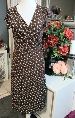 Max Studio Womens Brown Surplice Neck Midi Wrap Dress Size Small - Image 1 of 4