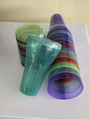 Coca Cola Vintage 32oz Plastic Cups Lids Green Purple Red Blue Coke - Image 1 of 2