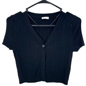 Intimate Free People schwarzer gerippter Pointelle Strick Kurzarm Cardigan Oberteil - Bild 1 von 5