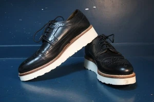Vintage Grenson black brogue lace up leather shoes extra light sole UK 4 revival - Picture 1 of 13