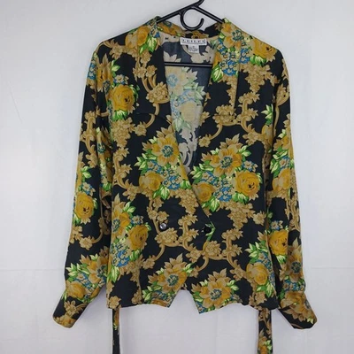 LEILEI Women's Vintage 100% Silk 2 buttons Floral black Classic Blouse Size S - Image 1 of 4