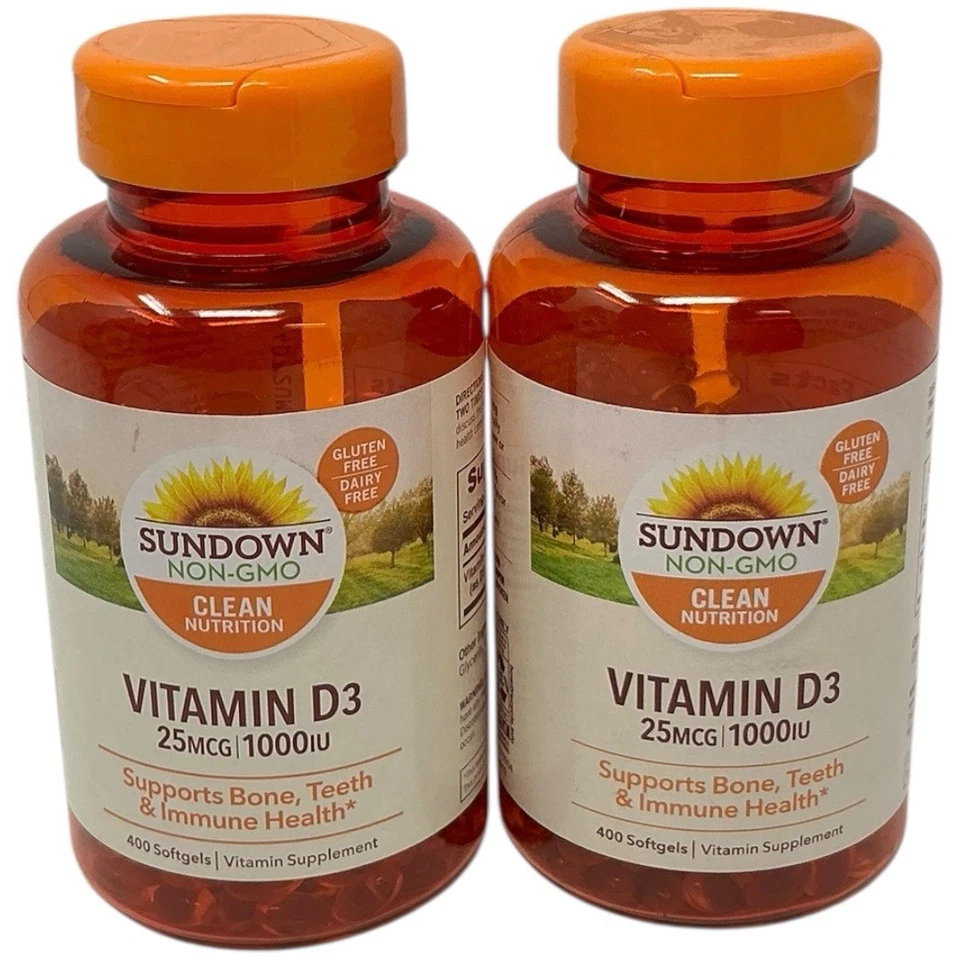 Lote de 2-Sundown, Vitamina D3 1000UI 25mcg 400 Cápsulas Gelatinosas Dentes Ósseos Saúde Imune - Imagem 1 de 4