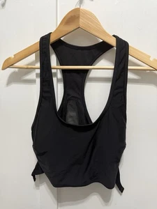 REEBOK Logo Active Stretch Black Fitted Adjustable Gym Sports Bra Top Mesh me - Picture 1 of 10