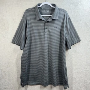 Under Armour Polo Shirt Men’s 2XL XXL Gray Stripe Loose Fit Heatgear Golf - Picture 1 of 6