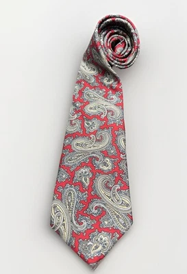 Винтажный шелковый галстук Oscar de la Renta красный серый пейсли 3 дюйма очень хорошее состояние товара - Изображение 1 из 4