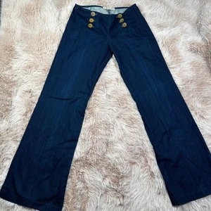 J Brand Wide Leg Sailor Jeans High Waist Button Front Pima Cotton Dark Wash 28in - Foto 1 di 7