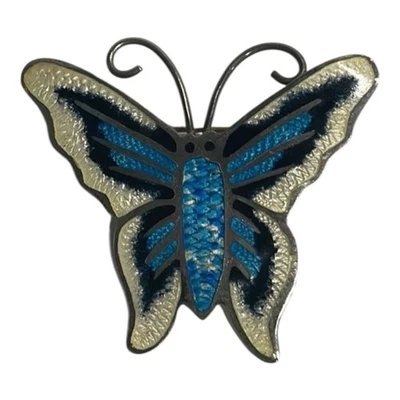 Broche de broche borboleta esmaltado prata esterlina mexicana vintage Federico Jimenez - Imagem 1 de 4