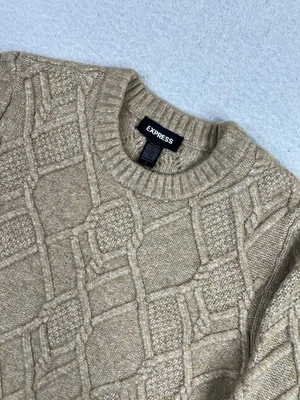 Suéter Express Para Hombre Pequeño Tostado Tejido con Cable Cuello Redondo Edición Consciente Mezcla de Lana Foto 1 de 4