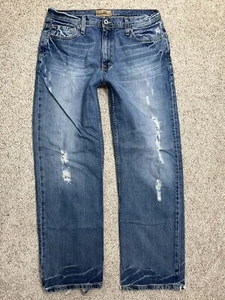 BKE Austin Distressed Fray 100% Cotton Blue Jeans Mens Size 34 Regular (34x32) - Picture 1 of 9