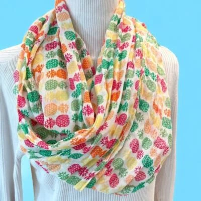 Talbots Tropical Scarf Infinity Colorful Pineapple Rainbow Brezzy Summer NWT - Image 1 of 3