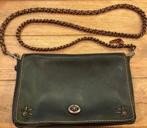 COACH 1941 DINKY GLOVE-TANNED LEATHER CROSSBODY PURSE BAG BLACK BROWN PREOWNED - Picture 1 of 19