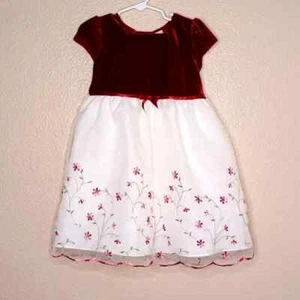 George Red White Velvet Floral Toddler Girl’s Dress Size 4T - Picture 1 of 8