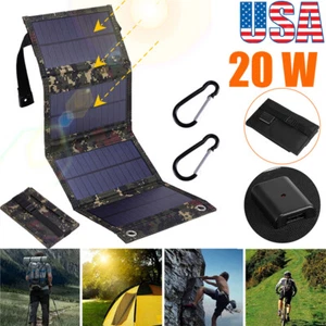 20W USB Solar Panel Folding Power Bank Outdoor Camping Hiking Phone Charger US - Picture 1 of 17