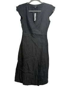 NEW J Crew Womens Wrap Dress Linen Cupro Black 00 Capsule Wardrobe Cap Sleeve - Picture 1 of 6