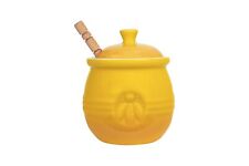 Yellow Stoneware Honey Pot with Lid & Wood Honey Dipper