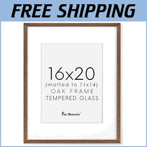 Elegant 16x20 Natural Oak Wood Picture Frame with Tempered Glass - Walnut Finish - Picture 1 of 10