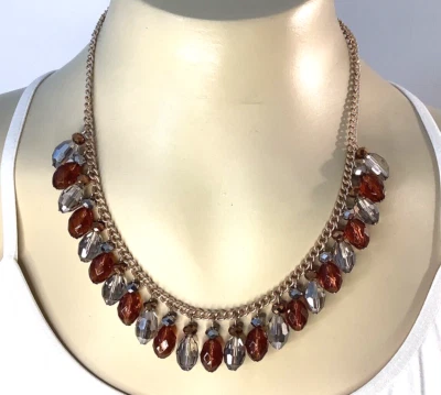 Collar colgante vintage AVON JJH facetado marrón plata cuentas tono dorado 620 Foto 1 de 4