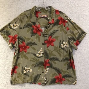 Caribbean Joe 100 % Seide Hawaii Camp Hemd Holz Knopf Kurzarm Erwachsene Large - Bild 1 von 10