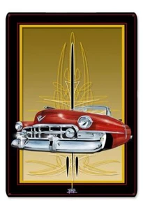 1950 Red Cadillac Hot Rod Cruising Classic Vintage Auto Auto Blechschild TPP001 - Bild 1 von 1