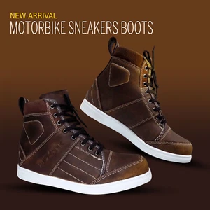 Mens Motorbike Shoes Leather Motorcycle Casual Laces Sneakers Waterproof Shoes - Picture 1 of 5