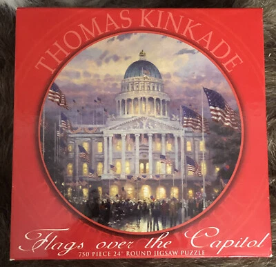 Flags Over the Capital Thomas Kinkade 750 Piece Round Jigsaw Puzzle New Sealed - Image 1 of 3