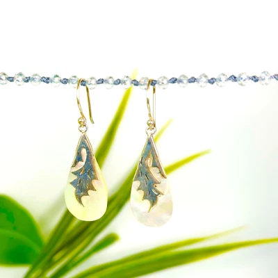 Teardrop Mother of Pearl Shell 925 Sterling Silver Handmade Earring NEW DESIGN! - Image 1 of 4
