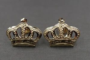 10K Solid Yellow Gold 0.7" Diamond Cut King Queen Crown Stud Earring. - Picture 1 of 11