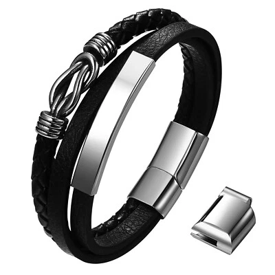 Men's Multi-layer Leather Infinity Symbol Bracelet Bangle Cuff with Gift Card - Image 1 of 4