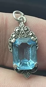 Art Deco pendant in silver and blue crystal and marcassites - Picture 1 of 5