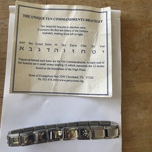 Zehn Gebote Perry Stein Hebräisch Stretch Edelstahl Strass Armband - Bild 1 von 8