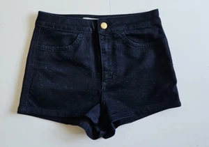 Topshop Moto Dark Blue Glitter Shimmer Denim Shorts W25 Hot Pants Disco Shorts - Picture 1 of 9