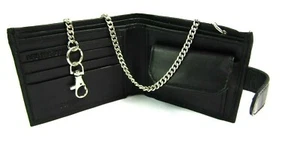 Cartera con Cadena Genuino Cuero Negro Crédito Tarjetero Bolso Rfid Protección - Imagen 1 de 12