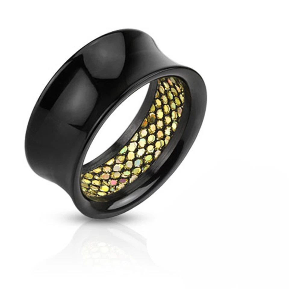 Pair of Glittery Pattern Inlayed Inside of a Black Acrylic Saddle Fit Tunnel E40 - Image 1 of 1