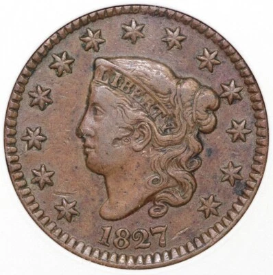 1827 1c Coronet or Matron Head Large Cent ANACS EF 40 - Image 1 of 4