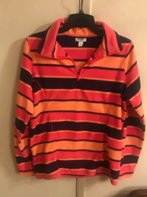 Pulôver de lã listrado Boy’s GapKids laranja e preto 1/4 zíper XL 12-14 novo - Imagem 1 de 3