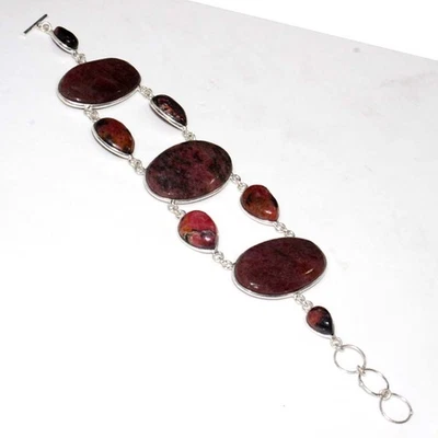 Кластер родонит 925 серебро покрытием ручной работы браслет 8» коренастый ювелирных изделий GW - Изображение 1 из 3