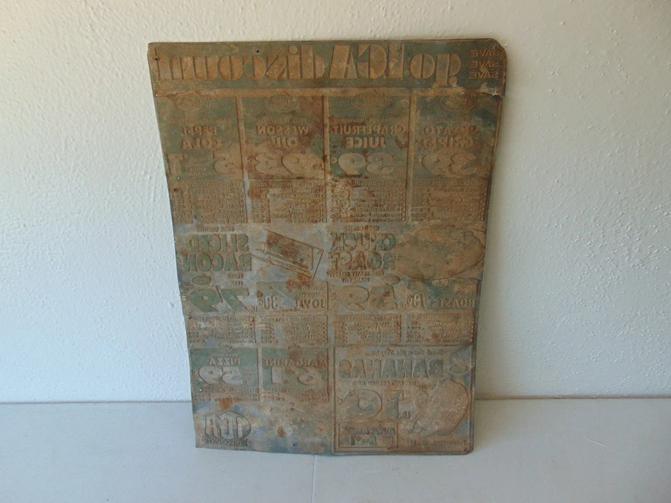 *RARO* Placa de impresión de publicidad de tienda de comestibles IGA de colección de los años 60 de metal blando Foto 1 de 4