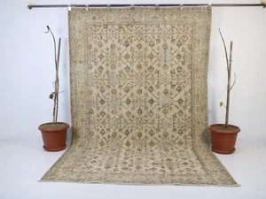 Vintage Handgeknüpfter Vorleger Beige Creme Blumen Traditionell Oushak 6x9 Fuß - Bild 1 von 11