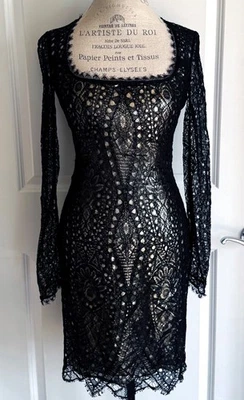 NWT EMILIO PUCCI  BLACK GOLD LACE MINI DRESS US6 IT40 - Image 1 of 4