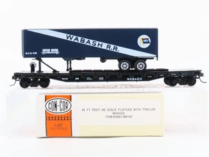 HO Scale Con-Cor 0001-009155 WAB Wabash Railroad 54' Flat Car #168 w/ Trailer - Picture 1 of 15
