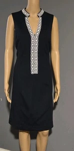 Pappagallo Navy Blue Preppy White Embroidered Sleeveless Dress Size 14 NWT - Picture 1 of 10