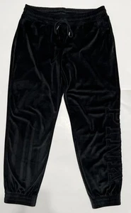 VS PINK Size L Black Velour Joggers Pants Lounge Soft Logo Sweatpants Womens - Picture 1 of 5