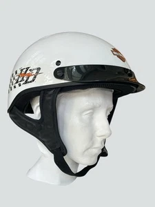 Harley Davidson DOT Hybrid Half Helmet White Gloss w HD Graphic sz Large - Picture 1 of 21