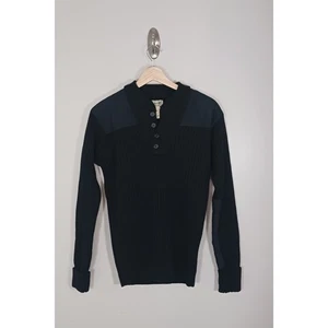 L.L. Bean Merino Wool Black Commando Military Sweater Elbow Patch Men's Size S - Bild 1 von 5